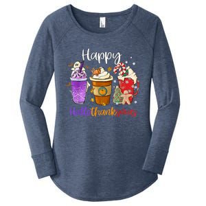 Happy Hallothanksmas Coffee Latte Halloween Thanksgiving Funny Gift Women's Perfect Tri Tunic Long Sleeve Shirt