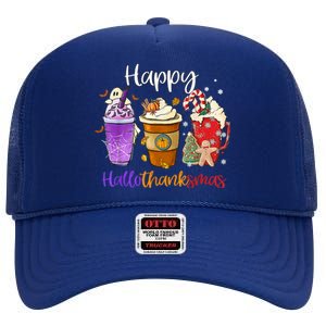 Happy Hallothanksmas Coffee Latte Halloween Thanksgiving Funny Gift High Crown Mesh Back Trucker Hat