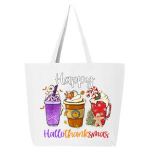 Happy Hallothanksmas Coffee Latte Halloween Thanksgiving Funny Gift 25L Jumbo Tote