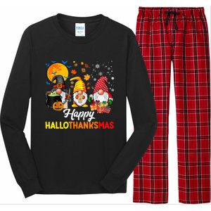 Happy Hallothanksmas Cute Gnomes Fall Halloween Long Sleeve Pajama Set