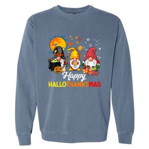 Happy Hallothanksmas Cute Gnomes Fall Halloween Garment-Dyed Sweatshirt