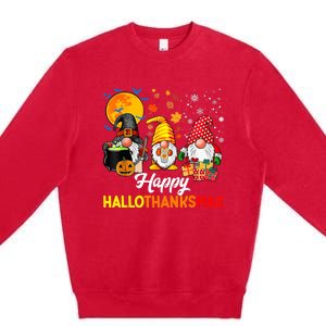 Happy Hallothanksmas Cute Gnomes Fall Halloween Premium Crewneck Sweatshirt