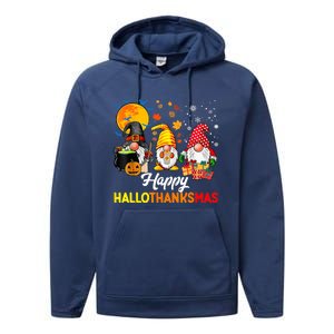 Happy Hallothanksmas Cute Gnomes Fall Halloween Performance Fleece Hoodie