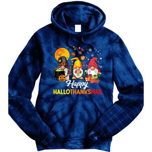 Happy Hallothanksmas Cute Gnomes Fall Halloween Tie Dye Hoodie