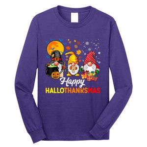 Happy Hallothanksmas Cute Gnomes Fall Halloween Long Sleeve Shirt