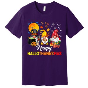 Happy Hallothanksmas Cute Gnomes Fall Halloween Premium T-Shirt