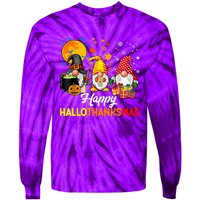 Happy Hallothanksmas Cute Gnomes Fall Halloween Tie-Dye Long Sleeve Shirt