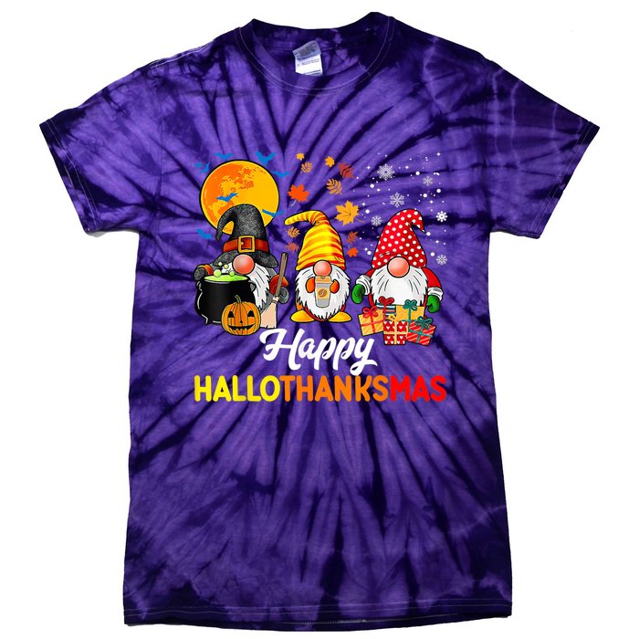 Happy Hallothanksmas Cute Gnomes Fall Halloween Tie-Dye T-Shirt