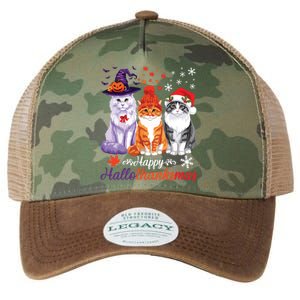 Happy Hallothanksmas Cats Halloween Thanksgiving Christmas Legacy Tie Dye Trucker Hat