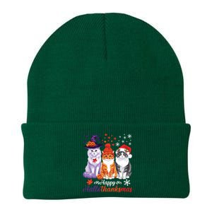 Happy Hallothanksmas Cats Halloween Thanksgiving Christmas Knit Cap Winter Beanie