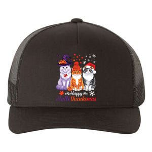 Happy Hallothanksmas Cats Halloween Thanksgiving Christmas Yupoong Adult 5-Panel Trucker Hat