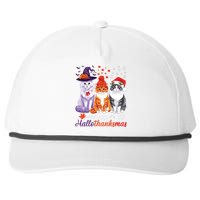 Happy Hallothanksmas Cats Halloween Thanksgiving Christmas Snapback Five-Panel Rope Hat