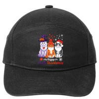 Happy Hallothanksmas Cats Halloween Thanksgiving Christmas 7-Panel Snapback Hat