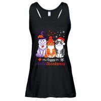 Happy Hallothanksmas Cats Halloween Thanksgiving Christmas Ladies Essential Flowy Tank