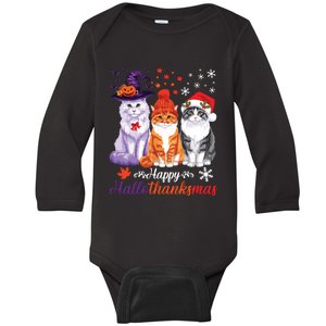 Happy Hallothanksmas Cats Halloween Thanksgiving Christmas Baby Long Sleeve Bodysuit