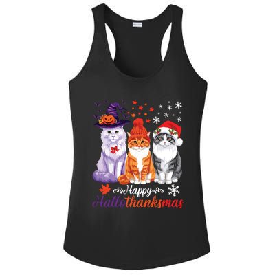 Happy Hallothanksmas Cats Halloween Thanksgiving Christmas Ladies PosiCharge Competitor Racerback Tank