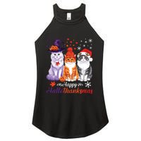 Happy Hallothanksmas Cats Halloween Thanksgiving Christmas Women's Perfect Tri Rocker Tank