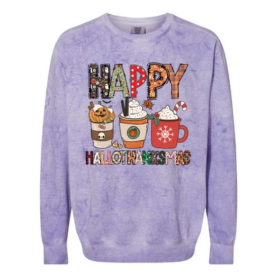 Happy Hallothanksmas Cute Coffee Pumkin Cool Gift Colorblast Crewneck Sweatshirt