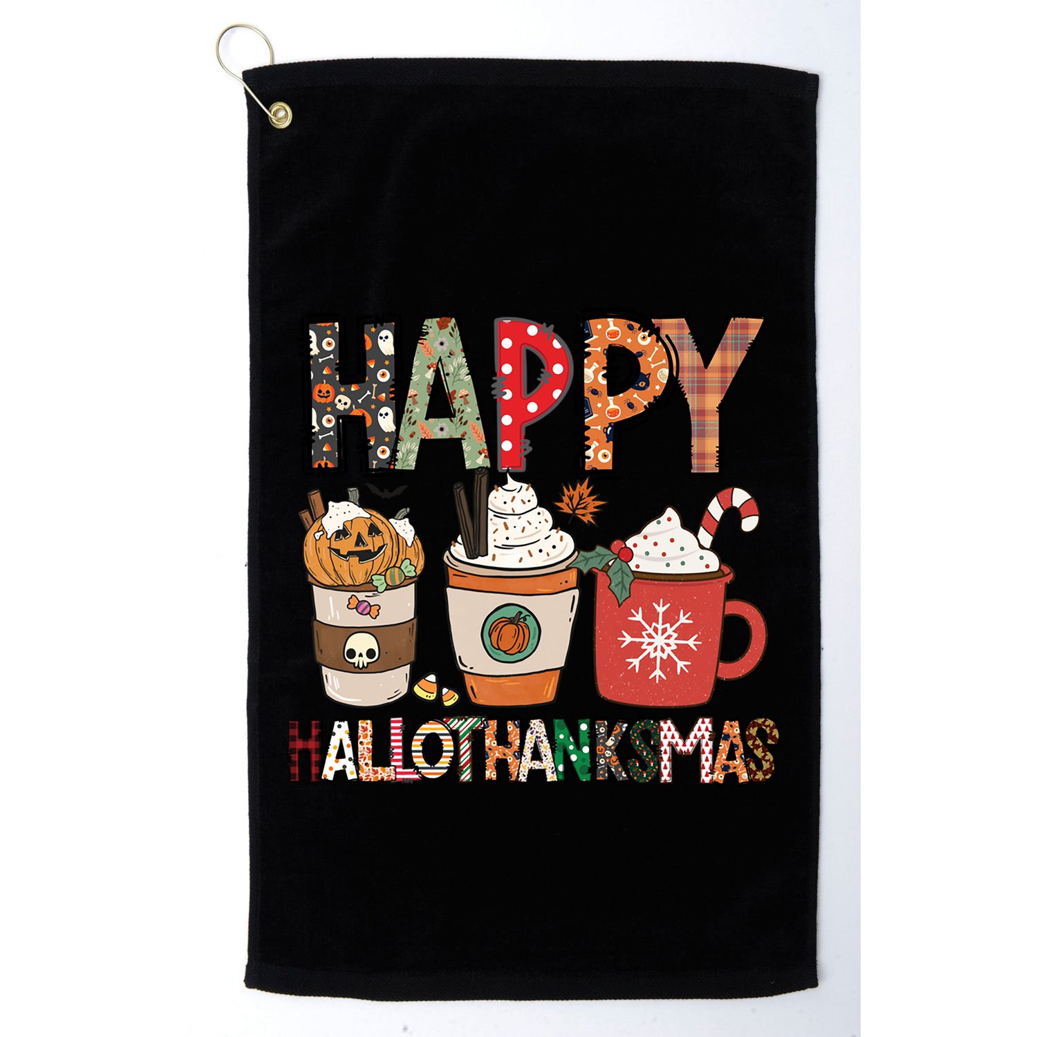 Happy Hallothanksmas Cute Coffee Pumkin Cool Gift Golf Towel