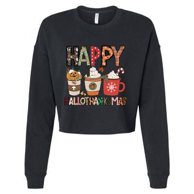 Happy Hallothanksmas Cute Coffee Pumkin Cool Gift Cropped Pullover Crew