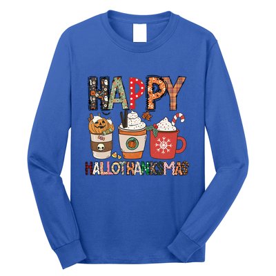 Happy Hallothanksmas Cute Coffee Pumkin Cool Gift Long Sleeve Shirt