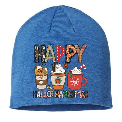 Happy Hallothanksmas Cute Coffee Pumkin Cool Gift Sustainable Beanie