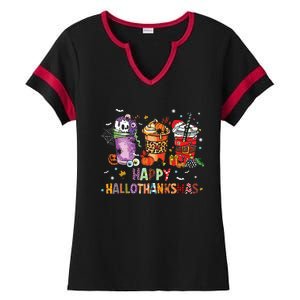 Happy Hallothanksmas Coffee Latte Halloween Thanksgiving Ladies Halftime Notch Neck Tee