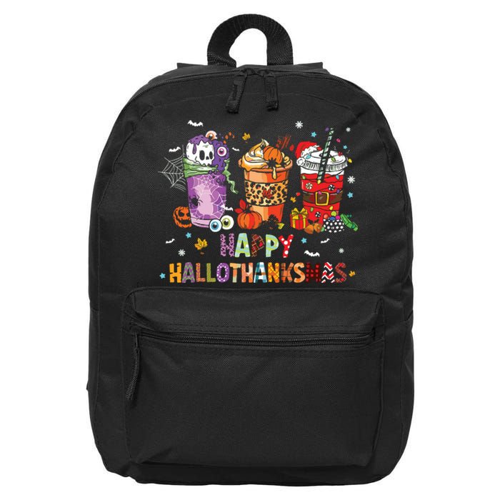 Happy Hallothanksmas Coffee Latte Halloween Thanksgiving 16 in Basic Backpack