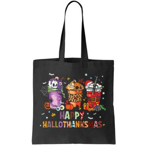 Happy Hallothanksmas Coffee Latte Halloween Thanksgiving Tote Bag