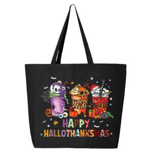 Happy Hallothanksmas Coffee Latte Halloween Thanksgiving 25L Jumbo Tote