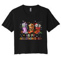 Happy Hallothanksmas Coffee Latte Halloween Thanksgiving Women's Crop Top Tee