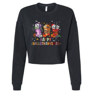 Happy Hallothanksmas Coffee Latte Halloween Thanksgiving Cropped Pullover Crew