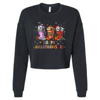 Happy Hallothanksmas Coffee Latte Halloween Thanksgiving Cropped Pullover Crew