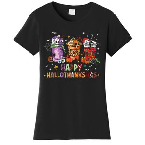 Happy Hallothanksmas Coffee Latte Halloween Thanksgiving Women's T-Shirt