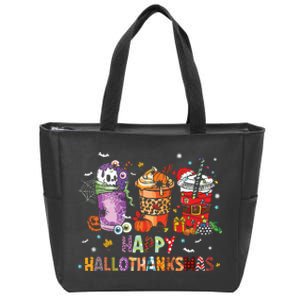 Happy Hallothanksmas Coffee Latte Halloween Thanksgiving Zip Tote Bag