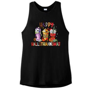 Happy Hallothanksmas Coffee Latte Halloween Thanksgiving Ladies PosiCharge Tri-Blend Wicking Tank