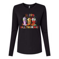 Happy Hallothanksmas Coffee Latte Halloween Thanksgiving Womens Cotton Relaxed Long Sleeve T-Shirt