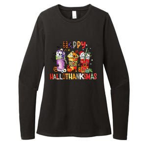 Happy Hallothanksmas Coffee Latte Halloween Thanksgiving Womens CVC Long Sleeve Shirt