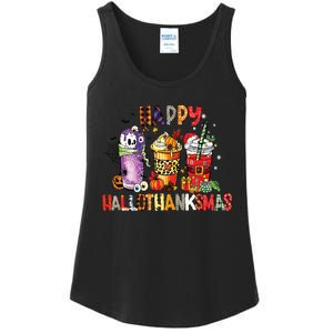 Happy Hallothanksmas Coffee Latte Halloween Thanksgiving Ladies Essential Tank