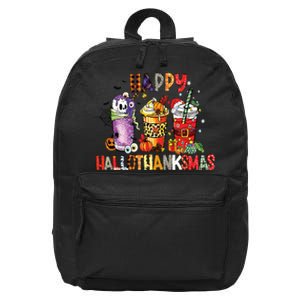 Happy Hallothanksmas Coffee Latte Halloween Thanksgiving 16 in Basic Backpack