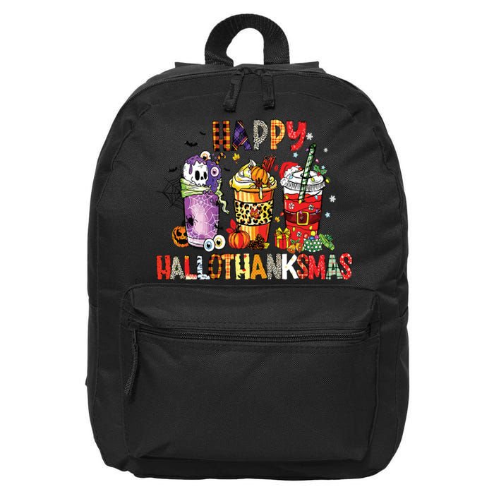 Happy Hallothanksmas Coffee Latte Halloween Thanksgiving 16 in Basic Backpack