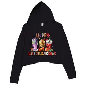 Happy Hallothanksmas Coffee Latte Halloween Thanksgiving Crop Fleece Hoodie