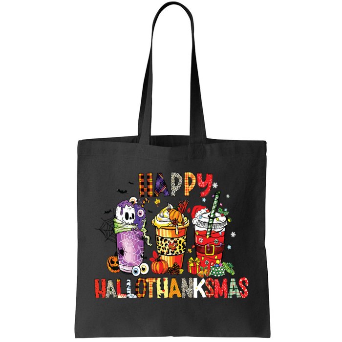 Happy Hallothanksmas Coffee Latte Halloween Thanksgiving Tote Bag