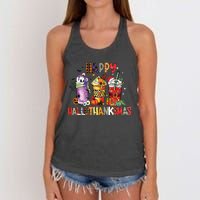 Happy Hallothanksmas Coffee Latte Halloween Thanksgiving Women's Knotted Racerback Tank