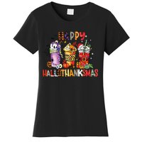 Happy Hallothanksmas Coffee Latte Halloween Thanksgiving Women's T-Shirt