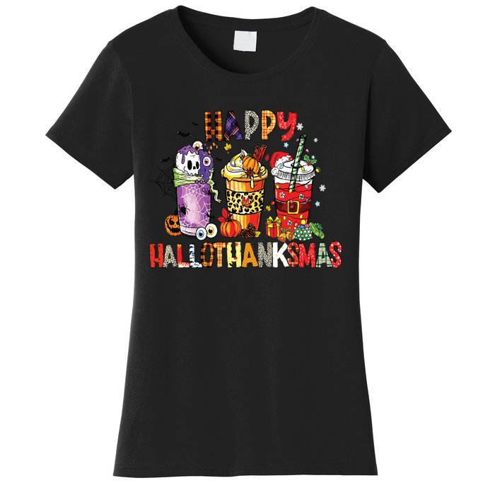 Happy Hallothanksmas Coffee Latte Halloween Thanksgiving Women's T-Shirt