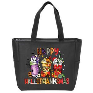 Happy Hallothanksmas Coffee Latte Halloween Thanksgiving Zip Tote Bag