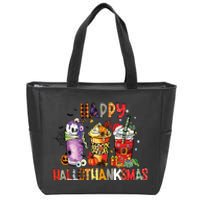 Happy Hallothanksmas Coffee Latte Halloween Thanksgiving Zip Tote Bag