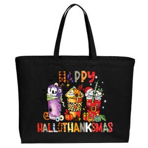 Happy Hallothanksmas Coffee Latte Halloween Thanksgiving Cotton Canvas Jumbo Tote