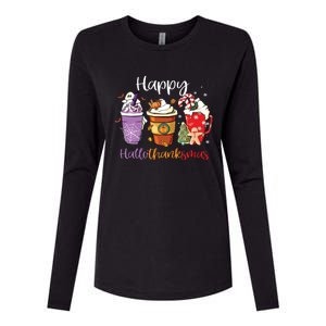 Happy Hallothanksmas Coffee Latte Halloween Thanksgiving Long Sleeve Womens Cotton Relaxed Long Sleeve T-Shirt